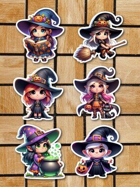 Halloween Witch Sticker Pack of 6 Vinyl Stickers Waterproof Die Cut Sticker Set